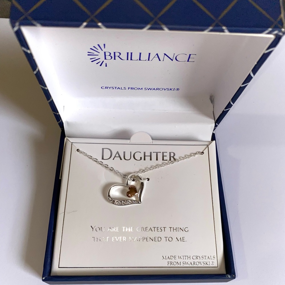 BRILLIANCE DAUGHTER NECKLACE WITH SWAROVSKI CRYSTALS & TWO HEARTS BRAND NEW